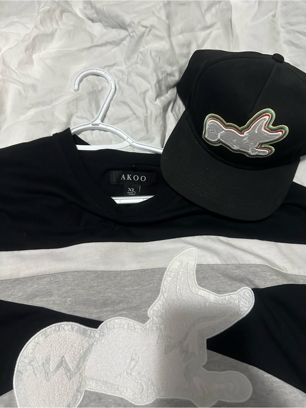 Akoo Black Tee & Matching Black Cap with White/Gray Applique